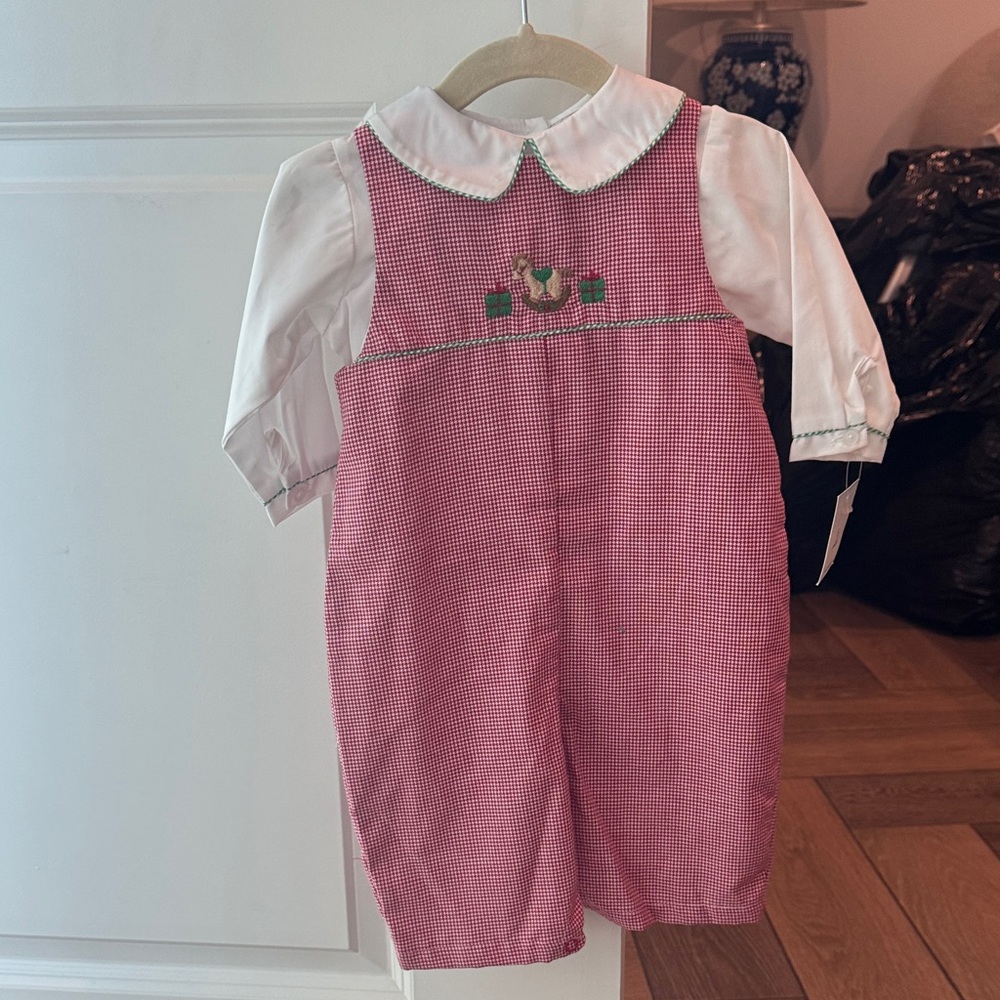 Petit Ami - NEW! Christmas Baby Romper with Embroidered rocking horse and gifts